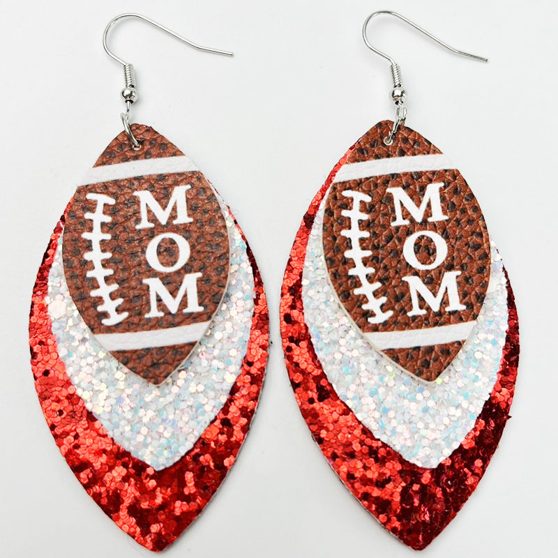 Wholesale 2 Pair/Pack Sports Rugby Field Cheer Football Leather Earrings